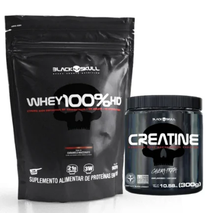 Whey 100% HD Refil (900g) + Creatine (300g) Black Skull