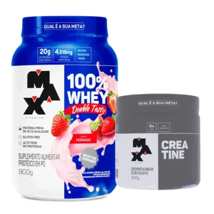 100% Whey Double Tasty (900g) + Creatina (300g) Max Titanium