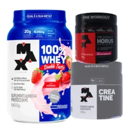 100% Whey Double Tasty (900g) + Creatina (300g) + Hórus (150g) Max Titanium
